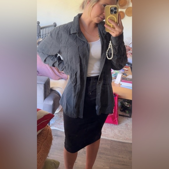 Toad & Co Flannagen Organic Cotton Flannel Button Down- Heather Grey- Large - Picture 10 of 10